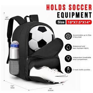 Black Soccer Equipment Backpack regular size for kids or adults like new